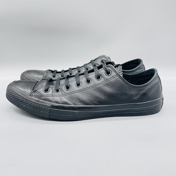 Converse Shoes Mens 13 Black Leather Chuck Taylor All Star Low Top Sneakers - Picture 4 of 10